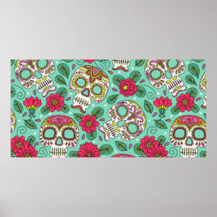 Póster Calavera y flores. Fondo Sin Maravillas. da mexica