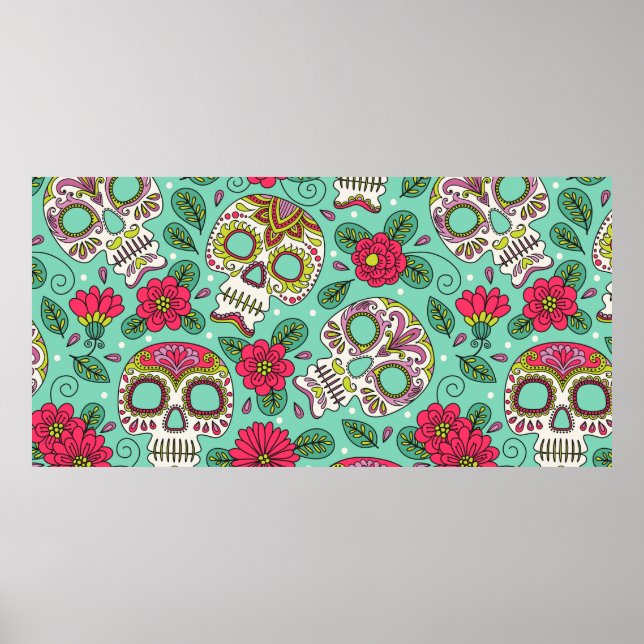 Póster Calavera y flores. Fondo Sin Maravillas. da mexica (Frente)