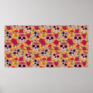 Póster Calavera y flores. Fondo Sin Maravillas. da mexica
