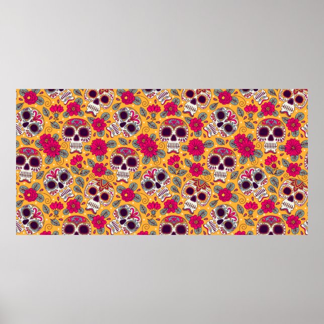 Póster Calavera y flores. Fondo Sin Maravillas. da mexica (Frente)