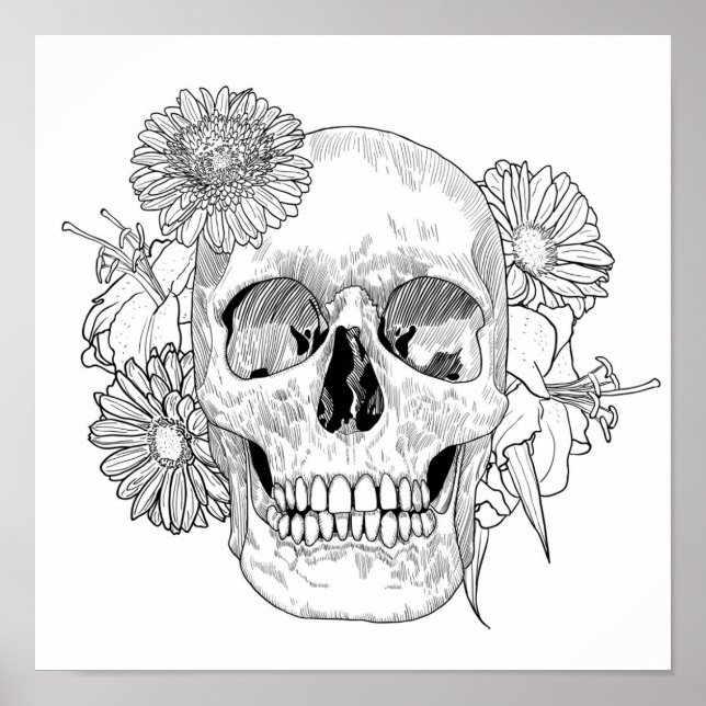 Póster Calavera Y Flores Inspiradas 2 (Frente)