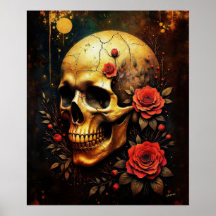 Póster Calavera y Rosas