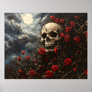 Póster Calavera y Rosas Carmesí