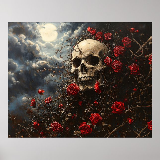 Póster Calavera y Rosas Carmesí (Frente)
