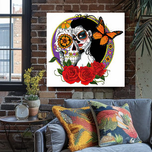 Póster Calaveras de Azúcar Elegantes Mariposa Monarca Ros