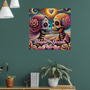 Póster Calaveras de Azúcar Enamoradas Personalizadas en P