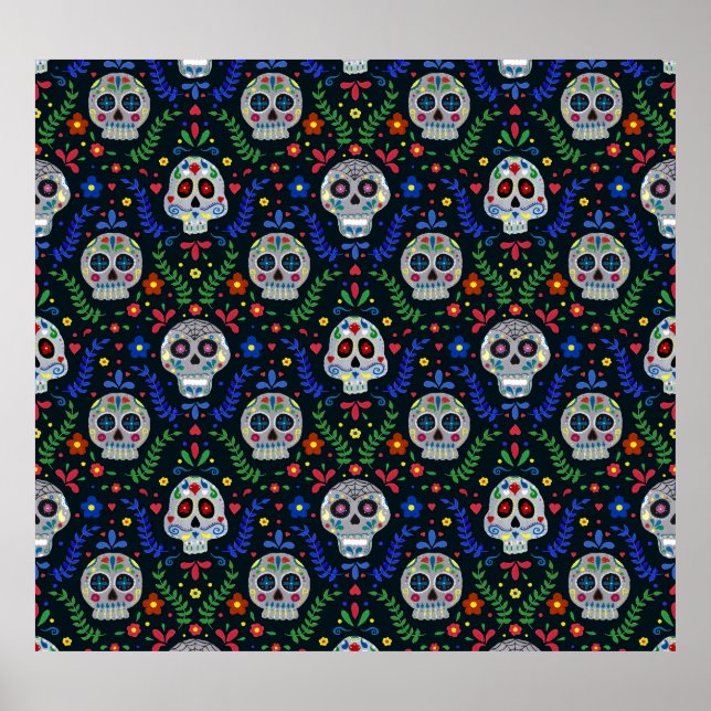 Póster Calaveras de azúcar: Patrón del día de la muerte. (Frente)