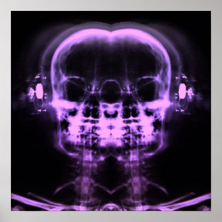 Póster Calaveras de doble rayos X con audífonos - Púrpura