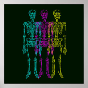 Póster Calaveras de Letterpress Cyan Magenta Amarillo