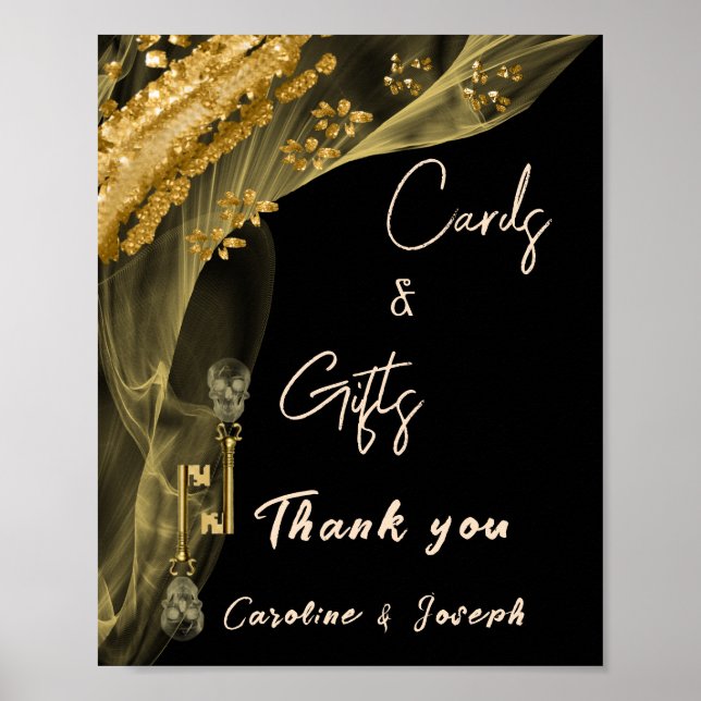 Póster Calaveras de oro de Halloween, regalos de tarjetas (Frente)