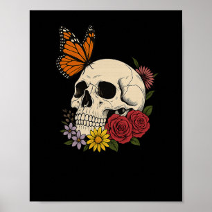 Póster Calaveras Mariposa Monarca Flores Halloween Hombre