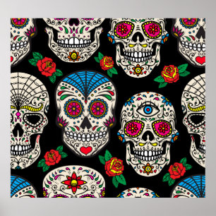 Póster Calaveras y Rosas mexicanos: Diseño de época