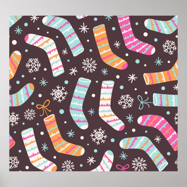 Póster Calcetines de navidad y copos de nieve: patrón vin (Frente)