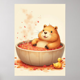 Póster Calcomanía de capybara relajándose en bañera de hi