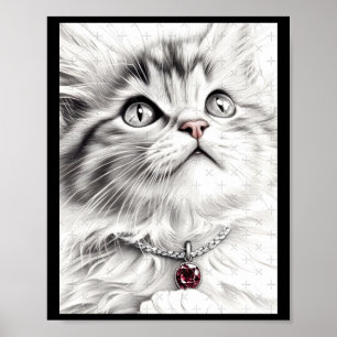 Póster Calcomanía de dibujo a lápiz de gato realista