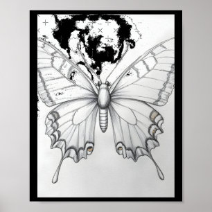 Póster Calcomanía de dibujo a lápiz de mariposa monarca r