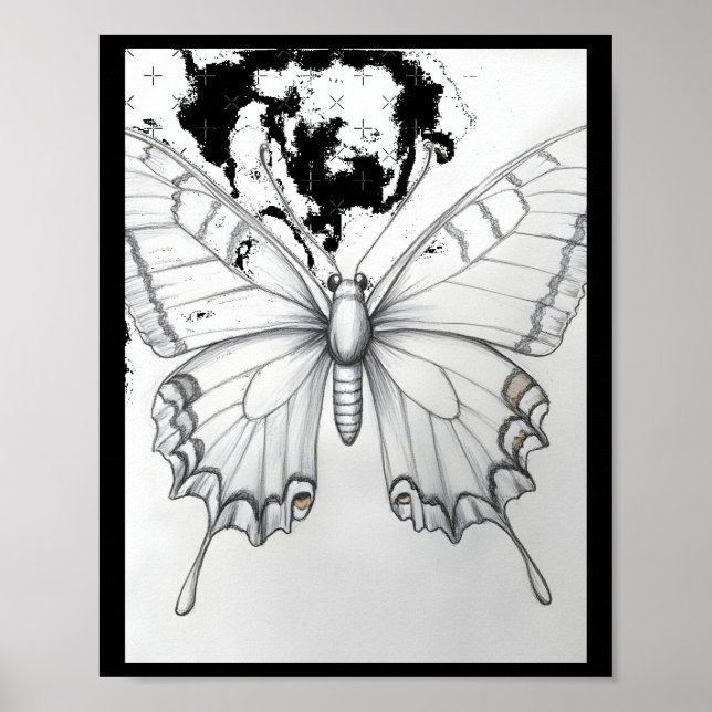 Póster Calcomanía de dibujo a lápiz de mariposa monarca r (Frente)