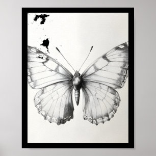 Póster Calcomanía de dibujo a lápiz de mariposa monarca r
