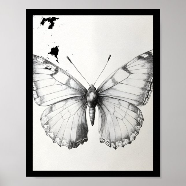 Póster Calcomanía de dibujo a lápiz de mariposa monarca r (Frente)