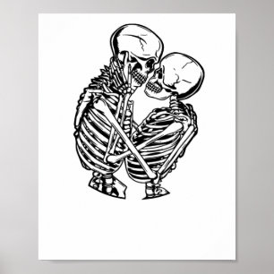 Póster Calcomanía de esqueletos abrazándose de amor etern