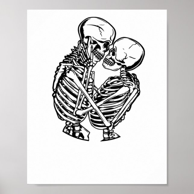 Póster Calcomanía de esqueletos abrazándose de amor etern (Frente)
