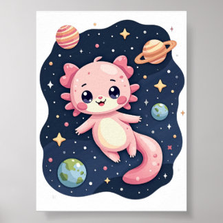 Póster Calcomanía Kawaii de Axolotl Espacial Galaxia Cósm