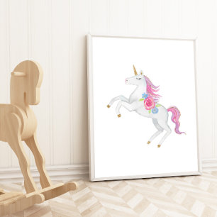Póster Calcomanías de unicornio acuarela para habitación