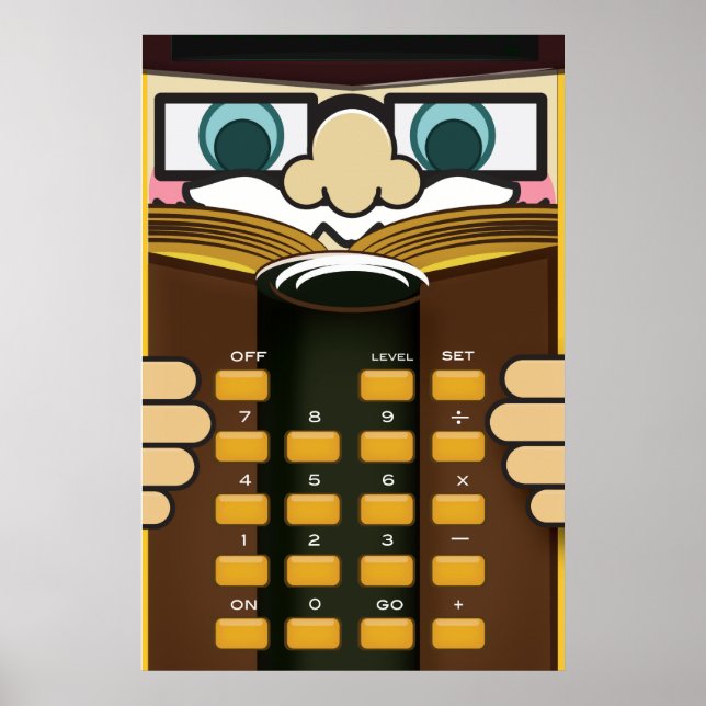 Póster Calculadora divertida del profesor caricatura (Frente)