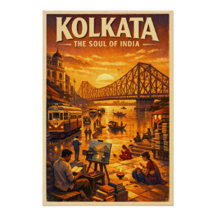 Póster Calcuta, India, en un clásico viaje retro