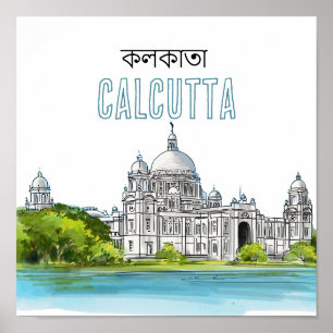 Póster Calcuta "Victoria Memorial" Kolkata Bengali