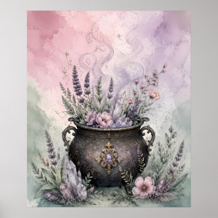 Póster Caldero de Bruja Lavanda Cristal Whimsigoth
