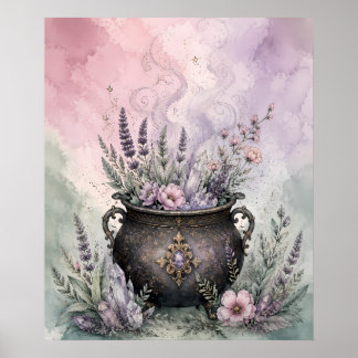 Póster Caldero de Bruja Lavanda Cristal Whimsigoth