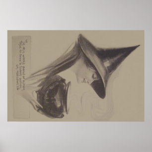 Póster Caldero de Bruja Sonriente Poción de Hechizo Sepia