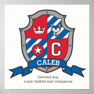 Póster Caleb boys C name significa escudo azul rojo poste