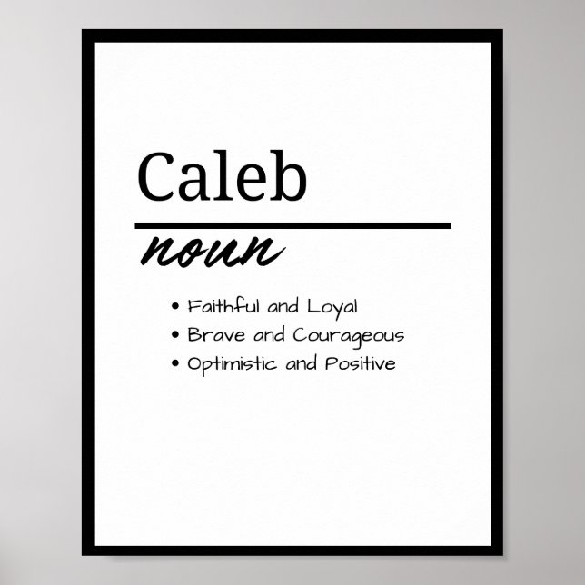 Póster Caleb, definición de nombre personalizado del niño (Frente)