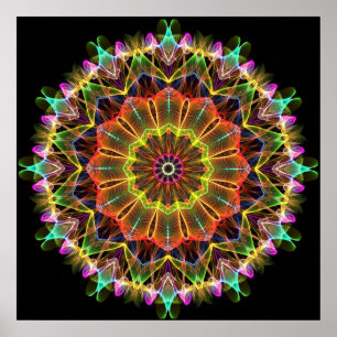 Póster Caleidoscopio de Flor Estrella Naranja