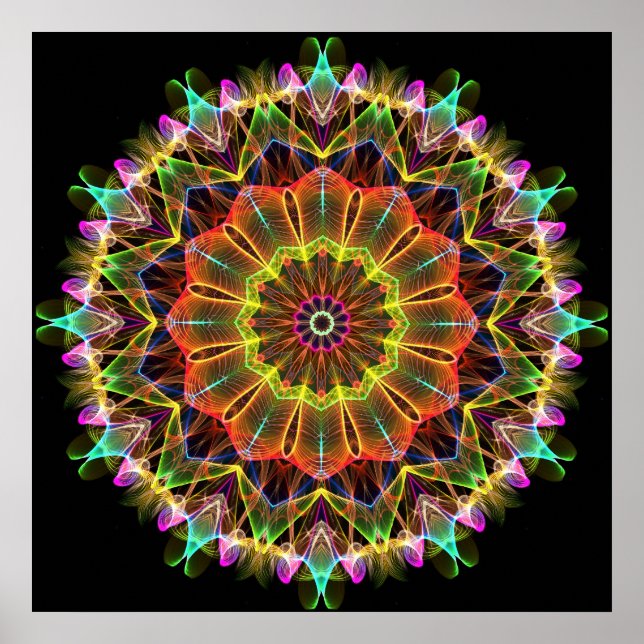 Póster Caleidoscopio de Flor Estrella Naranja (Frente)