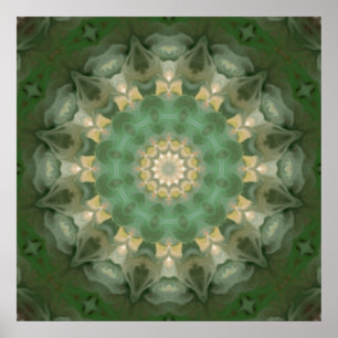Póster Caleidoscopio floral verde del medallón