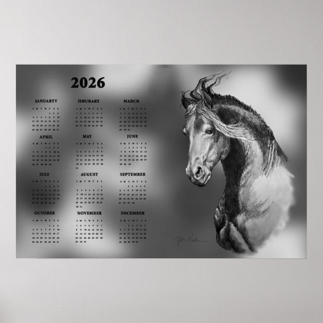 Póster Calendar, Yearly Beautiful Stallion Horse Poster (Frente)