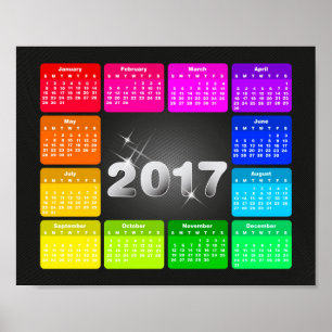 Póster Calendario 2017 en colores brillantes de arcoíris
