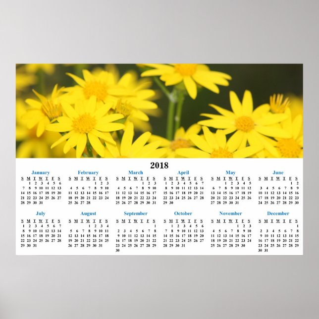 Póster Calendario 2018 Fotografía Flores Silvestres Dorad (Frente)