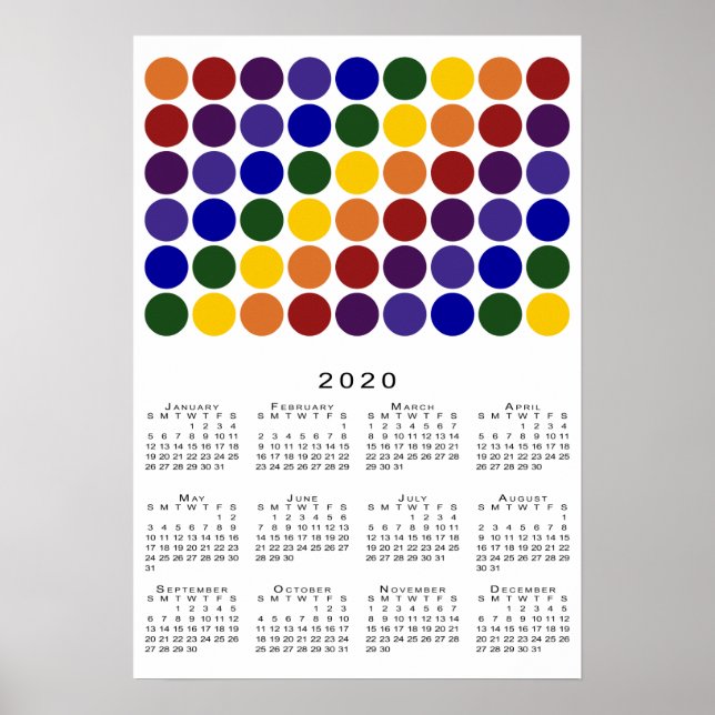 Póster Calendario 2020 de Rainbow Polka con puntos LGBT (Frente)