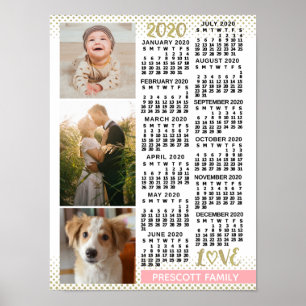 Póster Calendario 2020 Rosa Beige Dorado Collage de Fotos