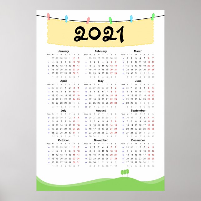 Póster Calendario 2021 - inicio lunes (Frente)