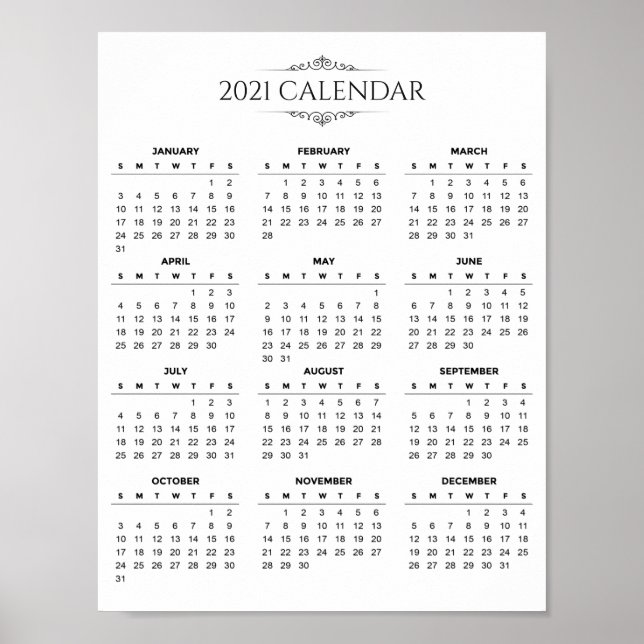 Póster Calendario 2021 simple pero elegante | POSTER (Frente)