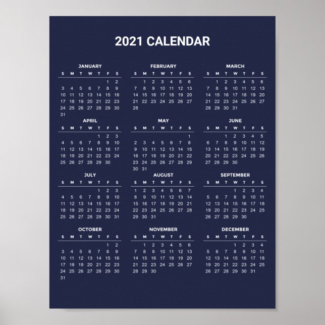 Póster Calendario 2021 simple pero elegante | POSTER (Frente)