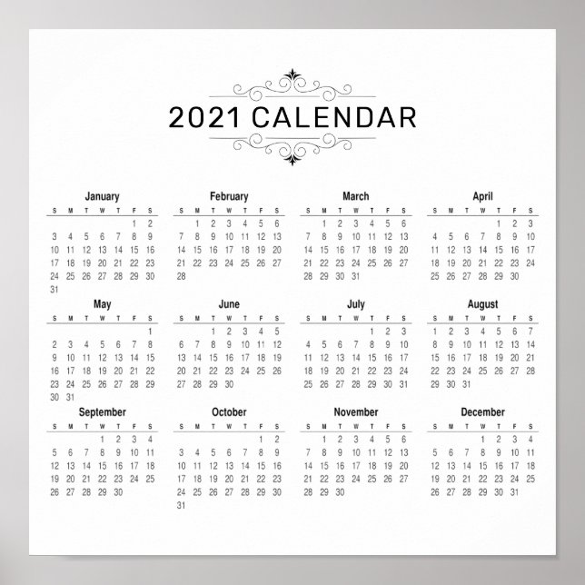 Póster Calendario 2021 simple pero elegante | POSTER (Frente)