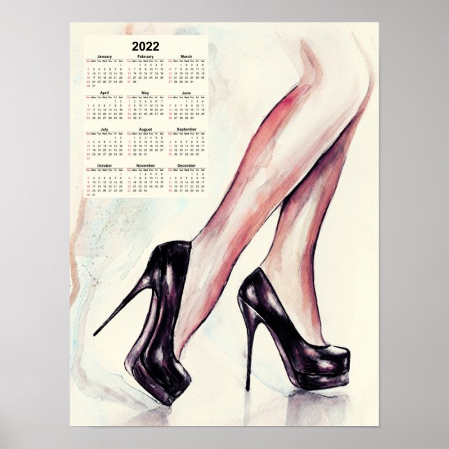 Póster Calendario 2022, atributos de tacones altos - muje (Frente)