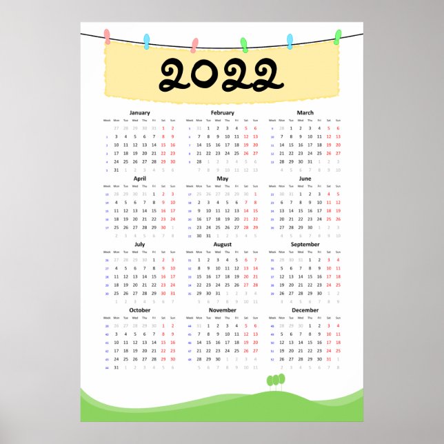 Póster Calendario 2022 - inicio lunes (Frente)