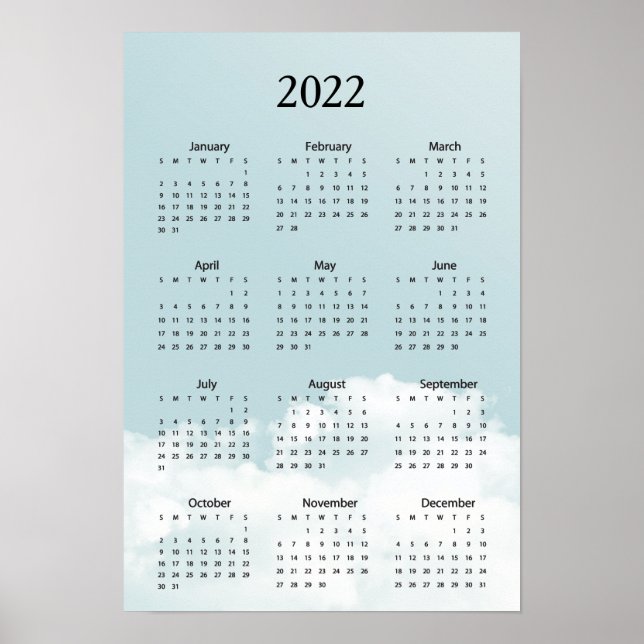 Póster Calendario 2022 Nubes de cielo (Frente)